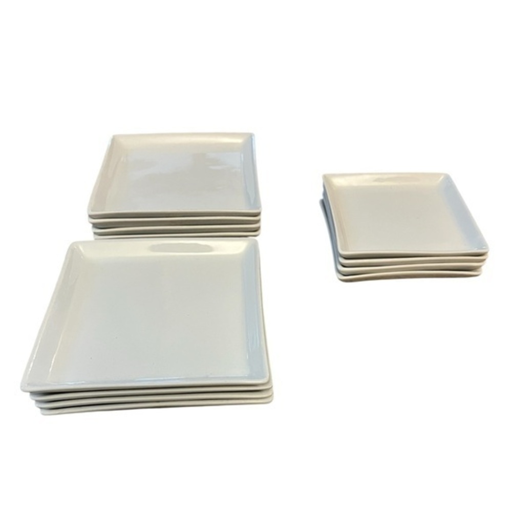 Crate & Barrel Set of 12 [8-5” & 4-4”] Small White Porcelain Square Plates